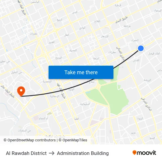 Al Rawdah District to Administration Building map