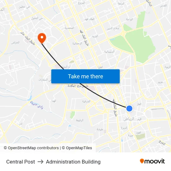 Central Post to Administration Building map