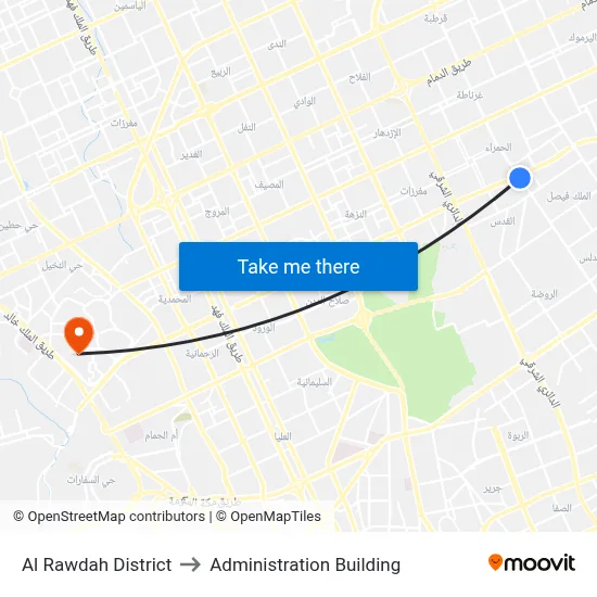 Al Rawdah District to Administration Building map