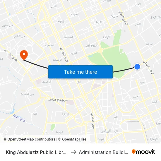 King Abdulaziz Public Library to Administration Building map