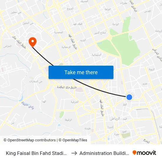 King Faisal Bin Fahd Stadium to Administration Building map