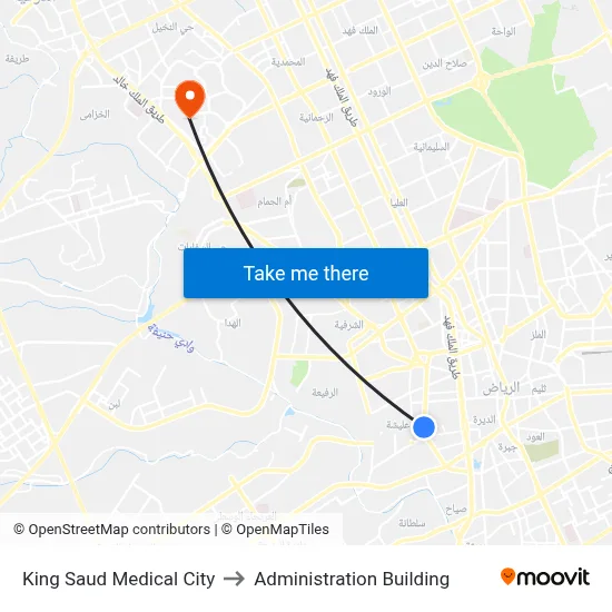 King Saud Medical City to Administration Building map