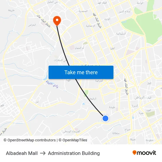 Albadeah Mall to Administration Building map