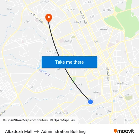 Albadeah Mall to Administration Building map
