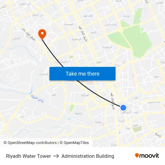 Riyadh Water Tower to Administration Building map