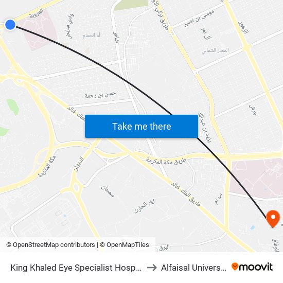 King Khaled Eye Specialist Hospital to Alfaisal University map