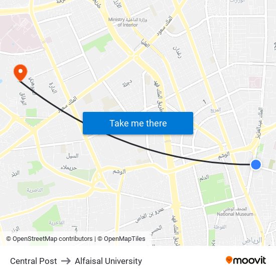 Central Post to Alfaisal University map