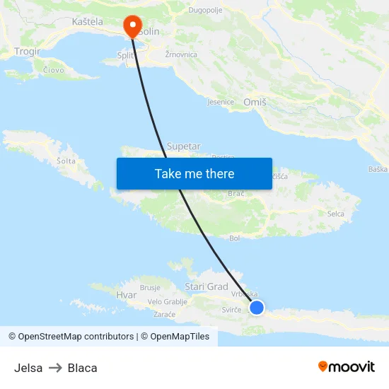 Jelsa to Blaca map