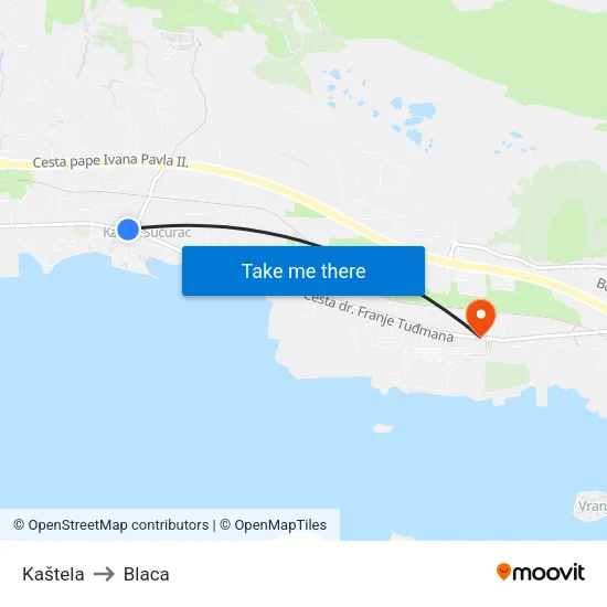 Kaštela to Blaca map