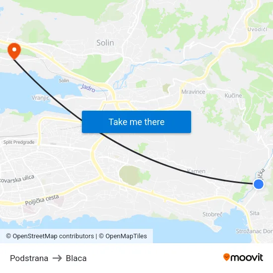 Podstrana to Blaca map