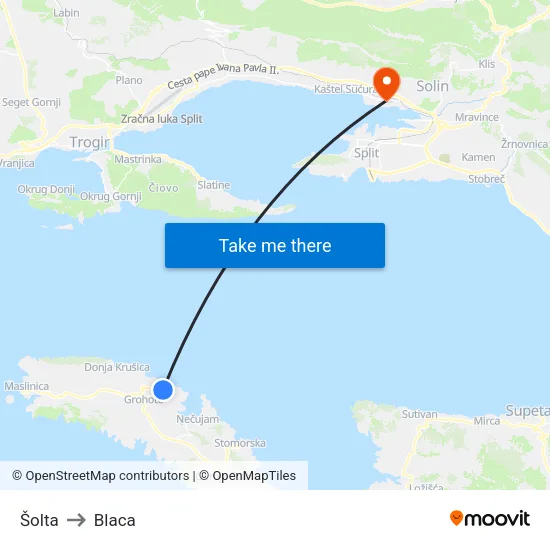 Šolta to Blaca map