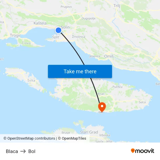 Blaca to Bol map