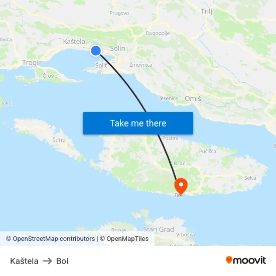 Kaštela to Bol map