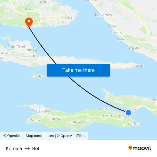 Korčula to Bol map