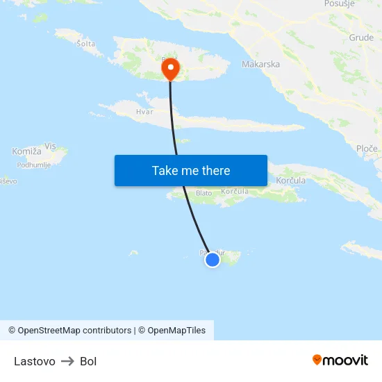 Lastovo to Bol map