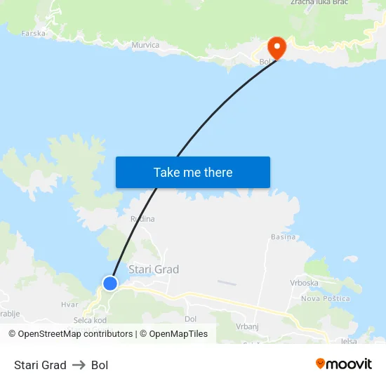 Stari Grad to Bol map