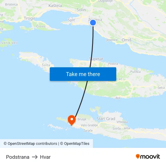 Podstrana to Hvar map