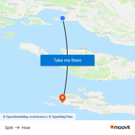 Split to Hvar map