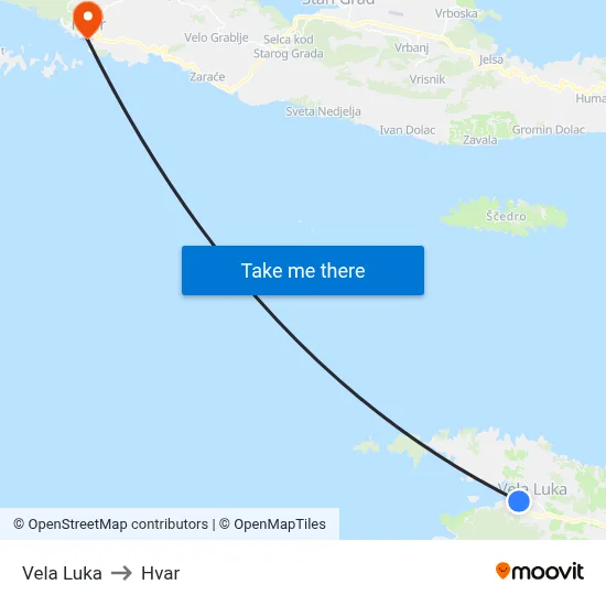 Vela Luka to Hvar map