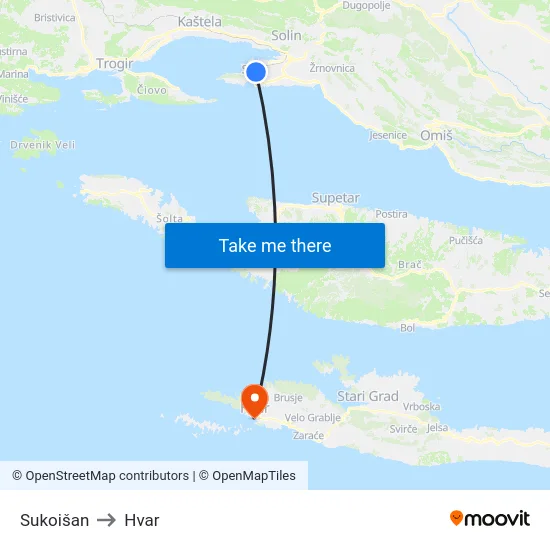Sukoišan to Hvar map