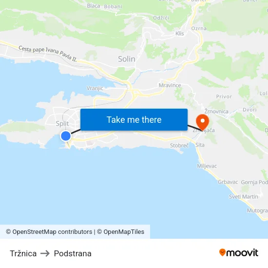 Tržnica to Podstrana map