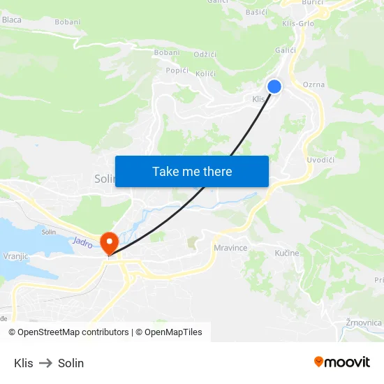 Klis to Solin map
