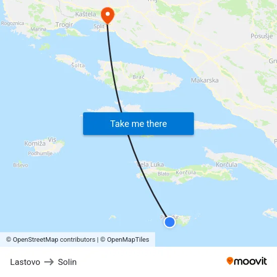 Lastovo to Solin map
