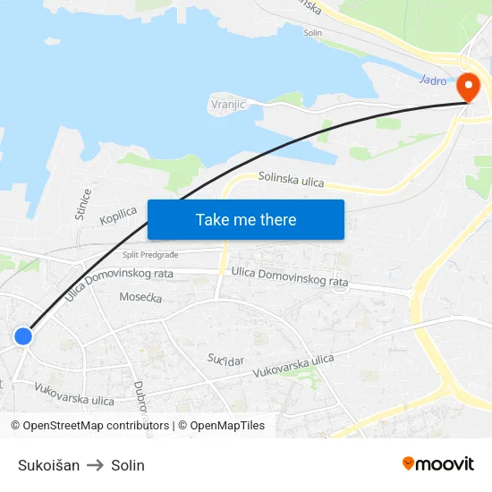 Sukoišan to Solin map