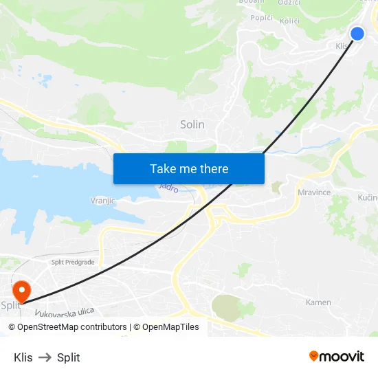 Klis to Split map