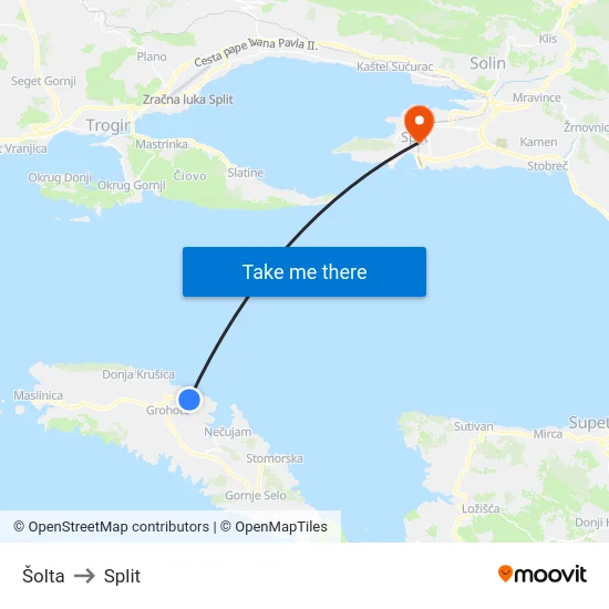 Šolta to Split map