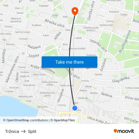 Tržnica to Split map