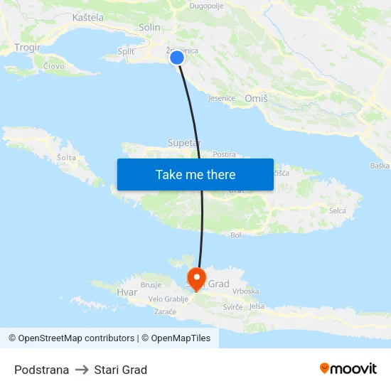 Podstrana to Stari Grad map