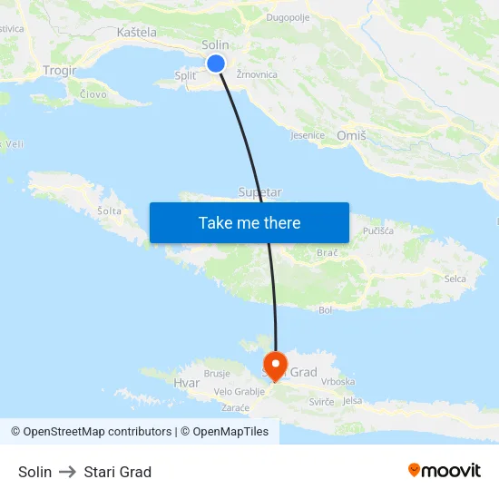 Solin to Stari Grad map