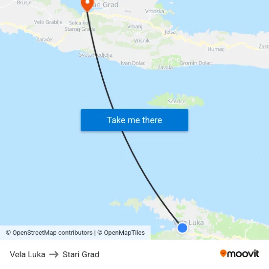 Vela Luka to Stari Grad map