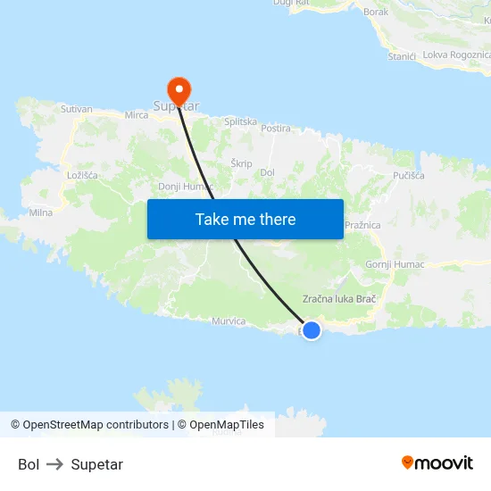 Bol to Supetar map