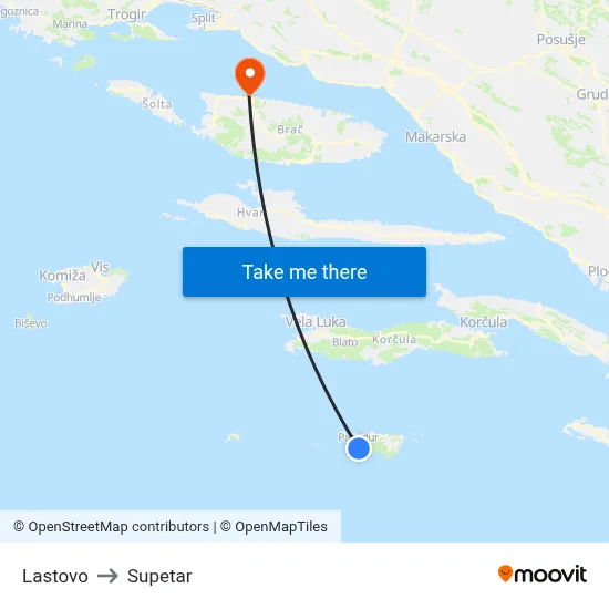 Lastovo to Supetar map