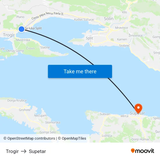Trogir to Supetar map