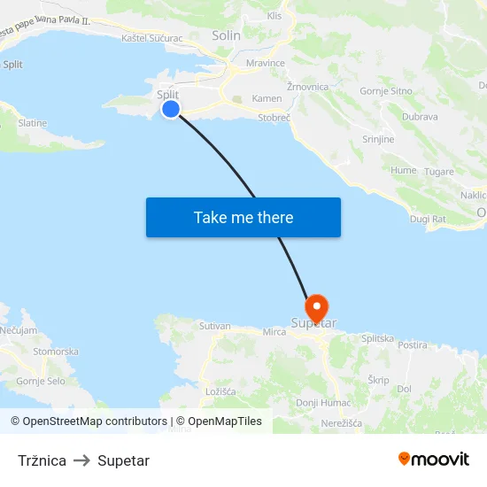 Tržnica to Supetar map