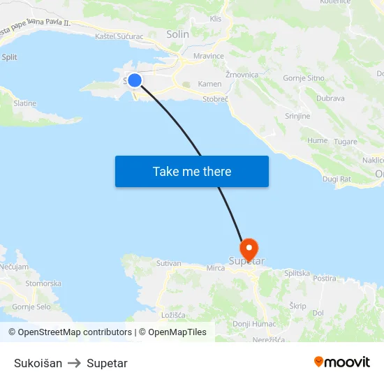 Sukoišan to Supetar map