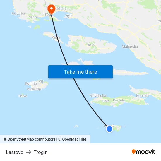 Lastovo to Trogir map