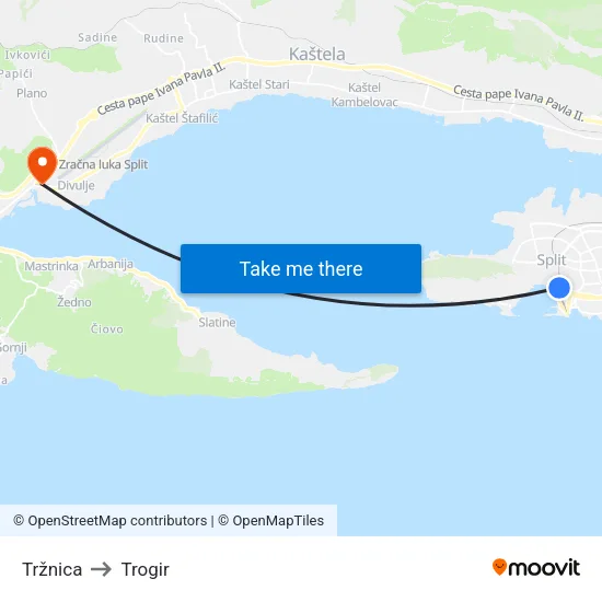Tržnica to Trogir map