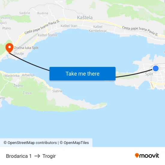 Brodarica 1 to Trogir map