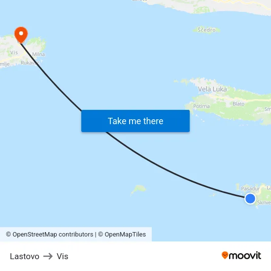 Lastovo to Vis map