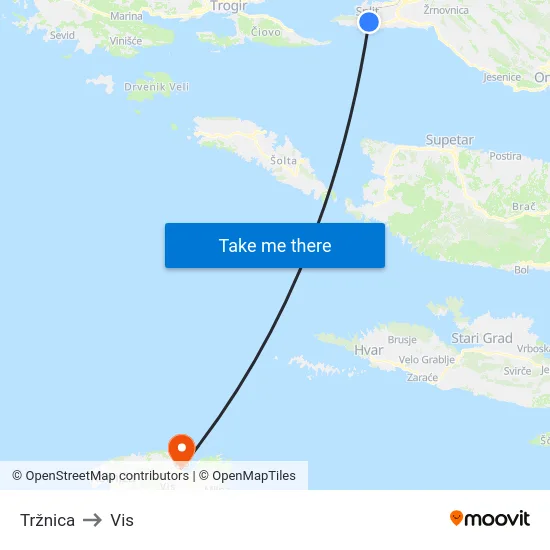 Tržnica to Vis map