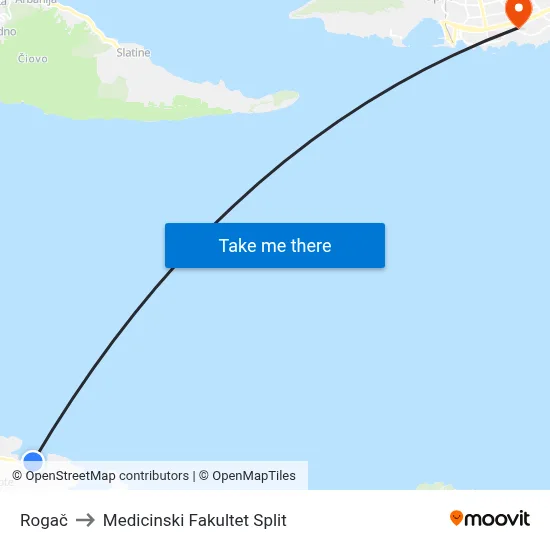 Rogač to Medicinski Fakultet Split map