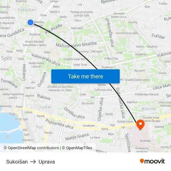 Sukoišan to Uprava map