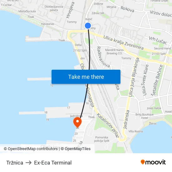 Tržnica to Ex-Eca Terminal map