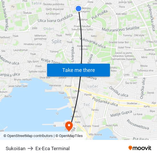 Sukoišan to Ex-Eca Terminal map