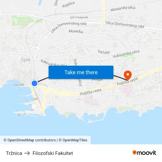 Tržnica to Filozofski Fakultet map
