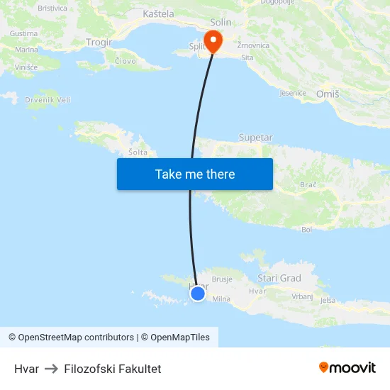 Hvar to Filozofski Fakultet map